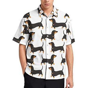 Teckel in actie Hawaiiaans shirt voor heren, zomer, strand, casual, korte mouwen, button-down shirts met zak