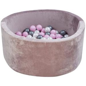 MISIOO Fluwelen ballenbad, voor babykamer, 200 ballen voor ballenbad, babyspeelgoed, machinewasbaar, Öko-Tex-standaard, rond, 90 x 40 cm, paars, roze, wit en zilveren ballen