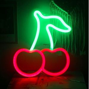 Ineonlife Cherry Neon Teken voor Slaapkamer Neon Licht Teken Rood Groen Led Licht Muur Fruit Neon Lamp Teken voor Kinderen Thuis Restaurant Slaapzaal Wanddecoratie