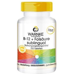 B-12 + foliumzuur sublinguaal - 100 tabletten met acerola uit eigen productie - hooggedoseerd, veganistisch | Warnke Vitalstoffe - Duitse apothekerskwalitei