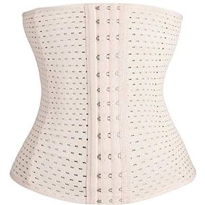 GELing Tailletrainer-korset voor dames, verstelbaar met 3 haak- en oogsluiting, buikcontrole, shapewear, afslankende bodyshaper voor gewichtsverlies, sport, training, cincher, Beige, S
