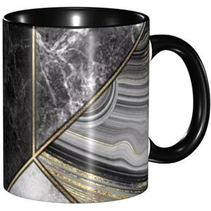 BEEOFICEPENG Mok, 330ml Custom Keramische Cup Koffie Cup Thee Cup voor Keuken Restaurant Kantoor, Zwart Marmeren Textuur Goud Gedrukt