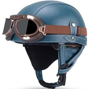 Duitse Stijl Lederen Half Gezicht Helm met Stofbril ECE/DOT Goedgekeurde Retro Motorfiets Helm Scooter Helm Brommerhelm Street Bike Helm Unisex voor Cruiser Chopper,M