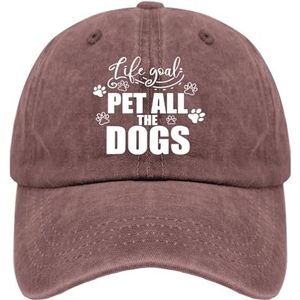 OOWK Baseball Caps Life Goal Pet Alle Honden Trucker Caps voor Vrouwen Grafisch Gewassen Denim Verstelbaar voor Tennis Geschenken, Wijn Rood, one size