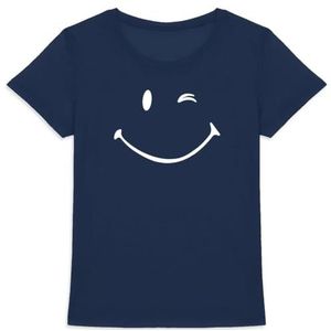 Smiley T-shirt - voor dames - bedrukt in Frankrijk - 100% biologisch katoen - origineel grappig verjaardagscadeau, Marineblauw, XS