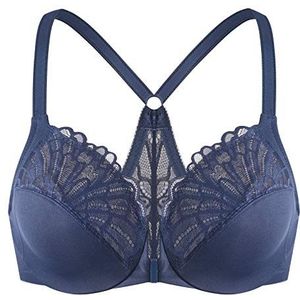 MELENECA Dames Flora Kanten Ongewatteerde met Beugel Front-Sluiting Racerback BH Blauw 90E
