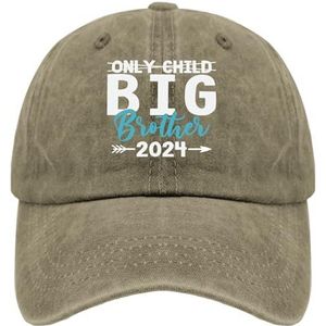 Baseball Cap Only Child Big Brother 2024 Trucker Hoed voor Vrouwen Grafisch Gewassen Denim Verstelbaar voor Golf Gift, Pigment Khaki, one size