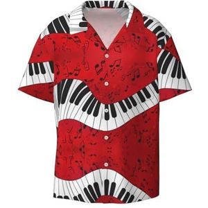 OdDdot Muzieknoot Piano Print Heren Button Down Shirt Korte Mouw Casual Shirt voor Mannen Zomer Business Casual Jurk Shirt, Zwart, 4XL