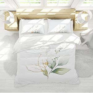 HengYun ART Tropische Planten Dekbedovertrek Groen en Geel Bladeren Beddengoed Set Zomer Enkele Dekbedovertrek Ademend Dekbedovertrek met Rits 240 x 260 cm