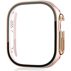 SAWIDEE Voor Apple Watch Ultra 49 mm smartwatch schermbeschermer PC Glas+case Bumper gehard accessoires iwatch serie Ultra 49 mm (kleur: roze roségoud, maat: Ultra 49 mm)