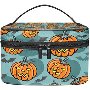 Pompoen spin Halloween make-up organizer tas, reismake-up tas organizer case draagbare cosmetische tas voor vrouwen en meisjes toiletartikelen, Meerkleurig, 22.5x15x13.8cm/8.9x5.9x5.4in