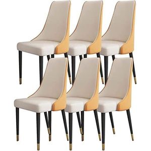 GEIRONV Eetkamerstoel set van 6, keuken microvezel lederen woonkamer zijstoelen houten poten ergonomie zitting Eetstoelen (Color : Orange White, Size : 92 * 48 * 45cm)