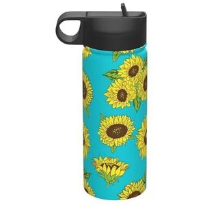 WSHFFILO Zonnebloemen Patroon Gedrukt 18oz Sport Geïsoleerde Waterkoker Ruimte Kruik Geïsoleerde Water Fles