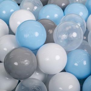 KiddyMoon 100 ? 7cm kinderballen speelballen voor ballenbad baby plastic ballen made in eu, grijs/wit/transparant/babyblauw