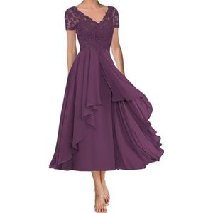 BRIGOW Vrouwen Kant Moeder van de Bruid Jurk V-hals Formele Avond Prom Jurken Cocktail Jurken Plus Size, Pruim, 32