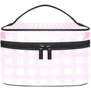 Reismake-up cosmetische case opbergtas roze geruite cosmetische tas draagbare voor meisjes vrouwen, Meerkleurig, 22.5x15x13.8cm/8.9x5.9x5.4in