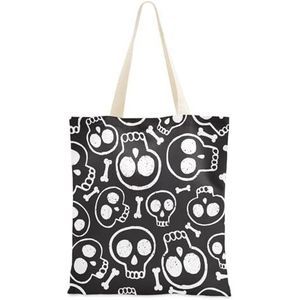 FRODOTGV Canvas Boodschappentas Witte Schedels In Inkt Canvas Totes Geschenken Voor Vrouwen Tote Bag Goedkope Canvas Tote Bag Met Zakken Plain Tote Bags Te Versieren, Witte schedels in inkt, One Size