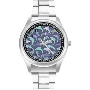 Paarse Dolfijnen Mode Horloge Zakelijke Jurk Quartz Rvs Polshorloge Armband Horloges