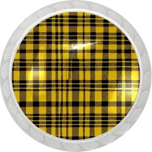 lcndlsoe Kleurrijke en veelzijdige ronde transparante kast knop set van 4, voor kast ijdelheden kasten, gele retro plaid