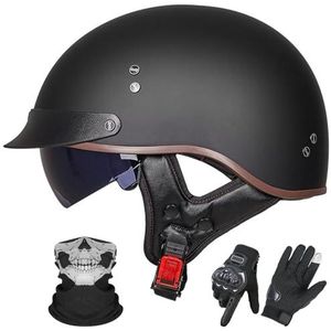 Vintage Motorhelm In Duitse Stijl, ECE 22.06 Goedgekeurd, Open Motorhelm, Retro Halve Helm met Zonneklep voor Volwassenen, Mannen en Vrouwen A-1,L (57-58cm)