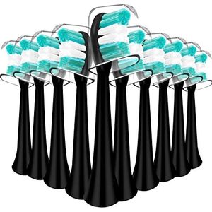 Mullburry Vervangende tandenborstelkoppen compatibel met AquaSonic Black Series Vibe Series elektrische tandenborstel, gebogen vorm ontwerp beplant met nylon borstelharen (zwart)
