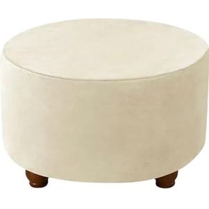 HEUchuan Fluwelen ronde Ottomaanse hoezen elastische all-inclusive voetensteun kruk hoezen spandex stretch meubelbeschermer voor woonkamer vierkante voetenbank cover (A1 beige)