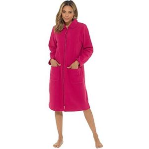 Undercover Zachte fleece ochtendjas met ritssluiting, badjas met ritssluiting en satijnen rand, maat 38-58, roze, paars, blauw, lila en roze, Wijn (kraag), 48-50
