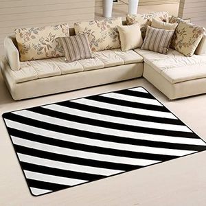 Gebied tapijten 100 x 150 cm, zwart witte strepen flanel mat tapijt wasbaar woonkamer tapijt waterabsorberende ruimte tapijten voor slaapkamer, voor slaapkamer, zwembad