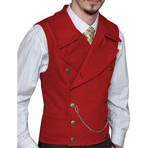 Mens Pak Vest Suede Double Breasted Classic Groomsmen Bruiloft Vest Lederen Grote Revers, Rood, S