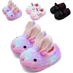 Kinderpantoffels voor meisjes, schattige konijntjes-pantoffels, kinderen, eenhoorn, pantoffels, nieuwigheid, kattenpantoffels, peuter, gesloten rug, warm huis, antislip, pluizige pantoffels, Konijn