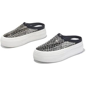Dames 5 cm platform slippers opengewerkte strass mesh gesloten neus zomer casual schoenen - goud/zilver/zwart
