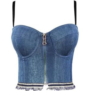 AOEGBY Sprankelende Strass Vrouwen Corset Strass Diamant Pailletten Tank Top Vrouwen Podium Party Shaper Camis BH Shirt Vrouw Kleding Punk Corset Dames Crop Tops Y2K Blusa Corset Belle, 3-Denim Blauw,