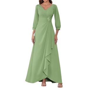 HPPEE Dames lange mouwen moeder van de bruid jurken ruches geplooide chiffon formele jurk avond party jurk, Sage Groen, 36