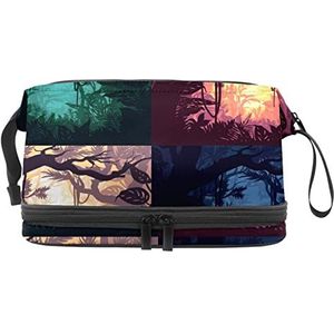 Grote capaciteit reizen cosmetische tas,Jungle landschappen Set,Make-up tas,Waterdichte make-up tas organisator, Meerkleurig, 27x15x14 cm/10.6x5.9x5.5 in