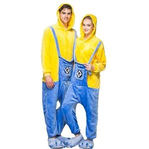 nerd hunters Gele Kigurumi pyjama, onesie, kostuum voor volwassenen, uniseks, dierenkostuum, maten S-XL (minion)