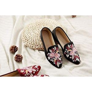 Geborduurde schoenen voor dames Fluwelen coating Katoenstof Dames Puntschoen Platte muilezels Comfortabele pantoffels (Black Flat 9.5)
