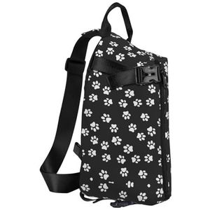 Kip vliegende vlinders onder bloemen print reizen crossbody rugzak tas, lichtgewicht draagtas voor reizen unisex, Poot Print, Eén maat