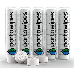 Portawipes Muntzakjes, verpakking van 50 met 5 draagtassen, toiletpapiertabletten, gecomprimeerde handdoeken, uitbreidbare doekjes, zacht en geurvrij