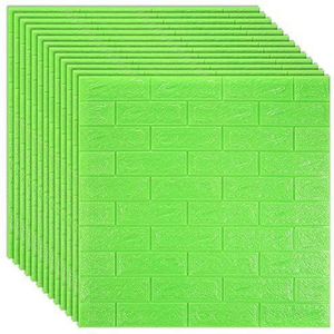 Baksteen behang, 3D wandpanelen 3D muurstickers imitatie baksteen slaapkamer decor waterdicht zelfklevend behang voor woonkamer keuken tv achtergrond decor 70* 77 (kleur: groen, maat: 70 x 77 cm x 12