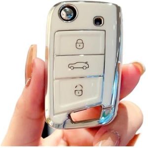 Sleutelbehuizing Autosleutel Case Volledige Cover Fob Voor Golf 7 MK7 Voor Tiguan MK2 Voor Ateca Voor Leon FR 2 Voor Ibiza Voor Octavia Autosleutelhoesje(Silver White)