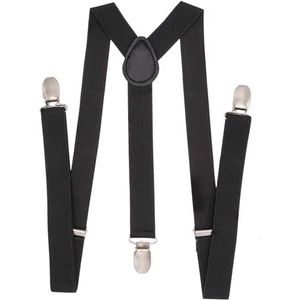 Heren bretels 1 inch elastische verstelbare Y-back clip-on jarretel, Zwart, One Size