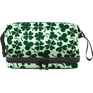 Grote capaciteit reizen cosmetische tas,Make-up tas,Waterdichte make-up tas Organizer, Clover Icons Pattern, Meerkleurig, 27x15x14 cm/10.6x5.9x5.5 in