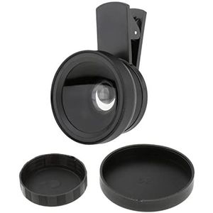 2-in-1 telefoon camera lens macro/groothoek lens clip draagtas zwart