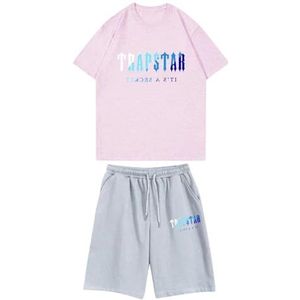 Trapstar kinder T-shirt met korte mouwen herensportpak,2-delige joggingbroek van trapstar-katoen met korte mouwen,100-160,jongen,deerntje,Zomer casual trainingspak(Color:11,Grootte:120(child))