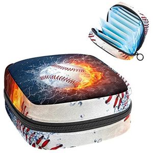 Baseball Fire Water,Periode Pouch Draagbaar,Tampon Opbergtas,Tampon Houder voor Portemonnee Vrouwelijke Product Organizer, Meerkleurig, 4.7x6.6x6.6 in/12x17x17 cm