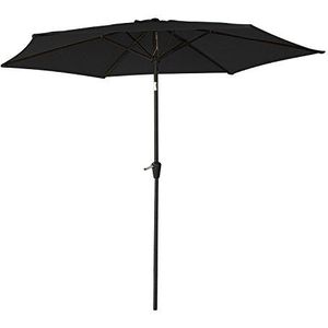 Happy Garden HAPUNA rechte ronde parasol 2,70m diameter zwart met zwengel. Rechte kantelbare paraplu.