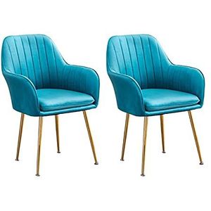GEIRONV Zachte fluwelen eetkamer set van 2, metalen stoel benen dineren woonkamer stoelen met armleuningen rugleuning make-up stoel Eetstoelen (Color : Blue)