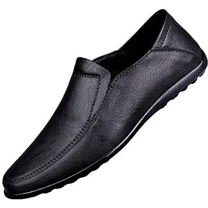 Heren Loafers Ronde Neus Venetiaanse Loafers Eenvoudig Leer Slipvast Lichtgewicht Comfortabel Klassiek Instapper(Black,38 EU)