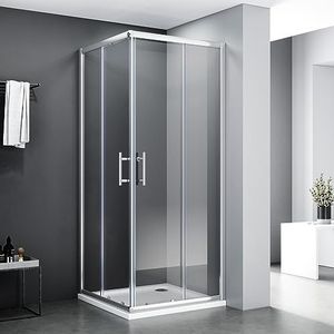 SONNI Douchecabine, 90 x 90 x 185 cm, hoekinstap, doucheafscheiding, dubbele schuifdeur, echt glas, douchedeur