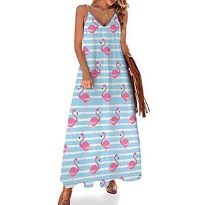 Flamingo Zomerjurk voor dames, maxi-jurk, V-hals, mouwloos, spaghettibandjes, lange jurk